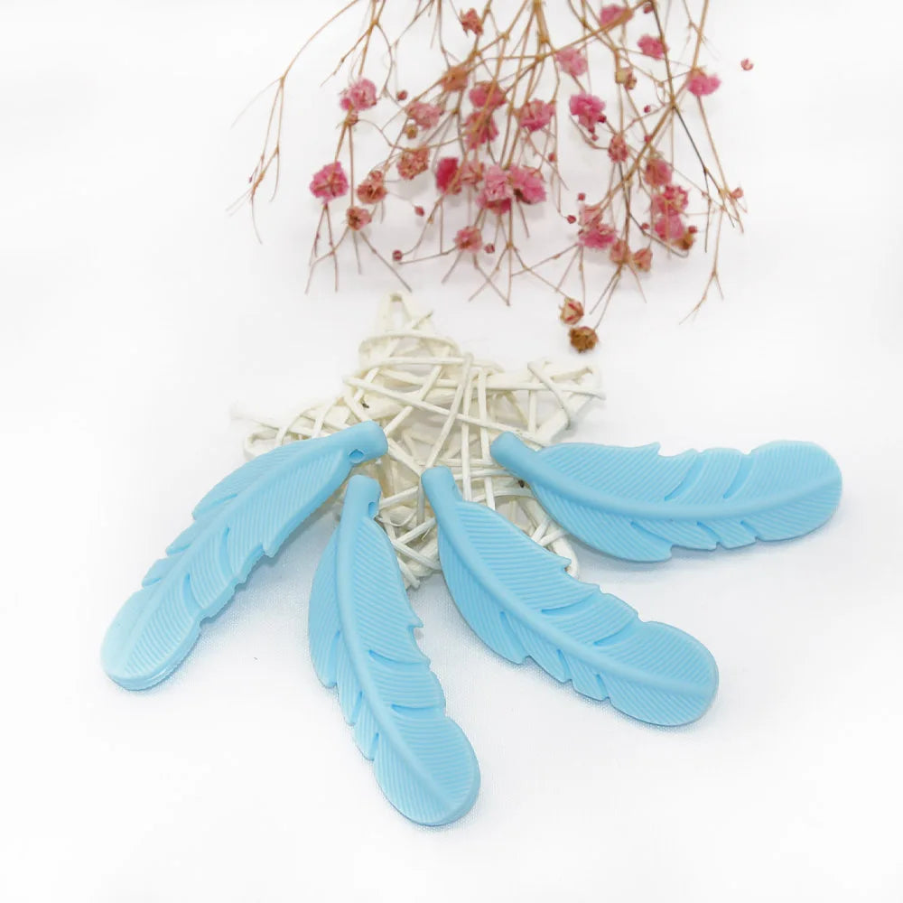 10Pcs Feather Silicone Beads Baby Teether BPA Free Handmade Chewable Sensory Pacifier Clip Jewelry for Baby Toys