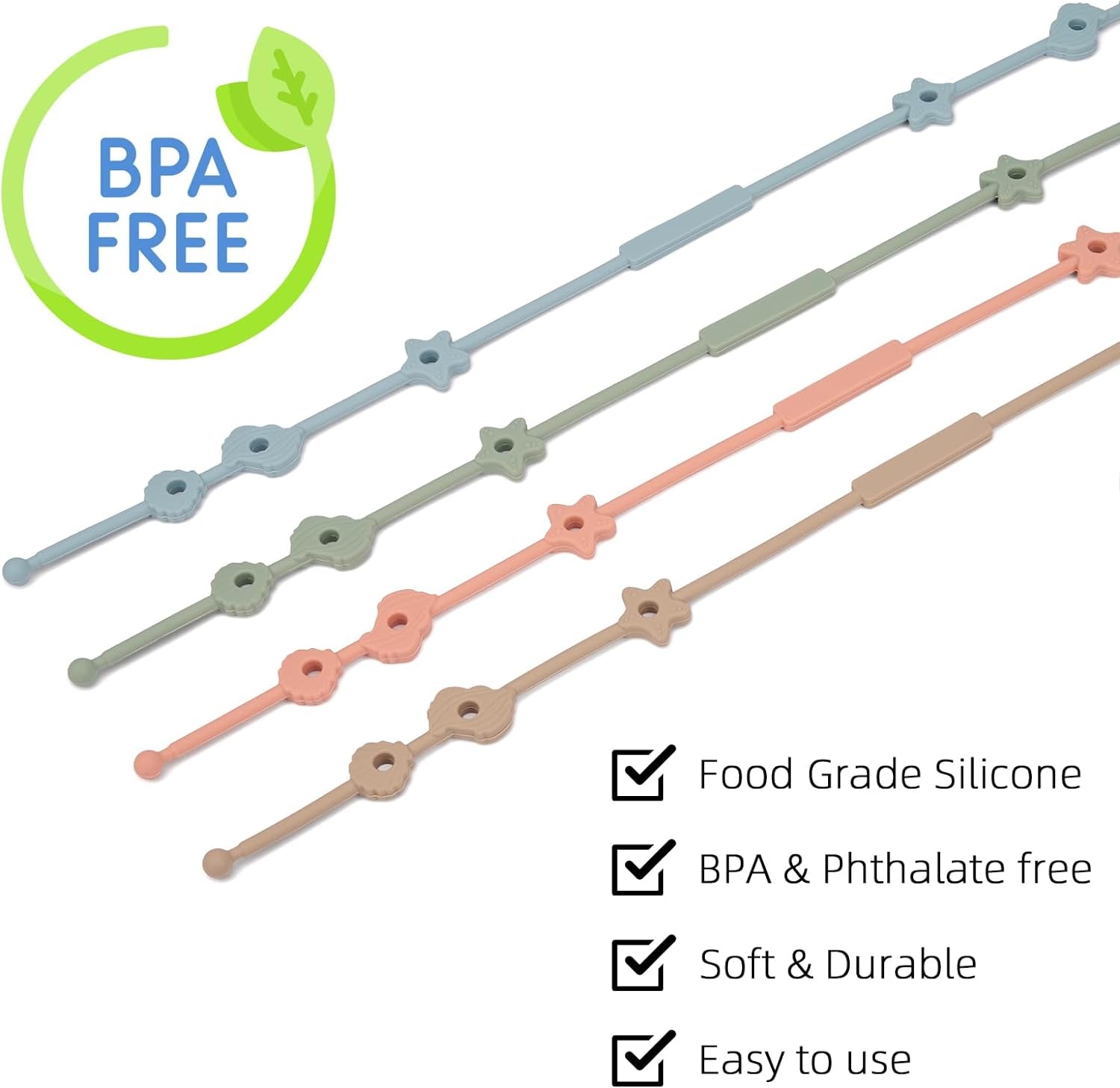 Pacifier Clip, Pacifier Holders Silicone One Piece Design Smoother Clips Great Baby Gifts for Newborn with Gift Package Great Baby Gifts (4, Blue/Taupe/Green/Pink)