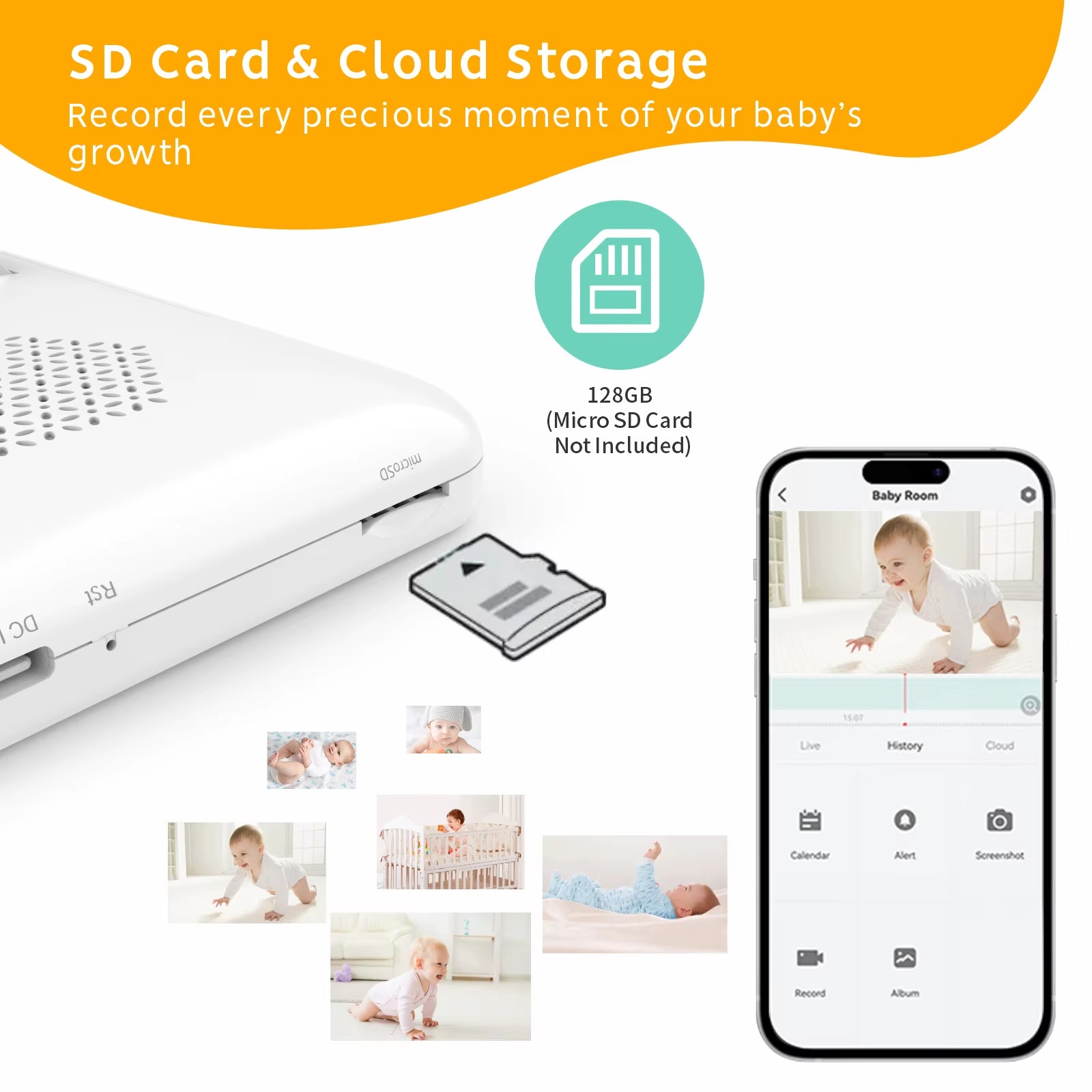 Tuya Wifi Baby Monitor 2.4GH Wifi 1080P Camera Nightvision Motion and Sound Notifications Humidity Support Phone App Control