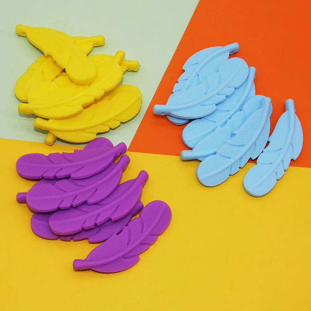 10Pcs Feather Silicone Beads Baby Teether BPA Free Handmade Chewable Sensory Pacifier Clip Jewelry for Baby Toys