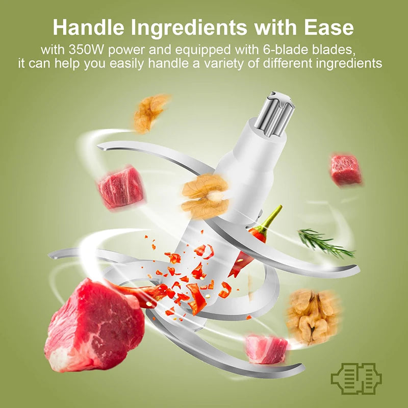 0.6L Household Meat Grinder Food Processor Stainless Steel Blade 350W High Power Vegetable Fruit Chopper Kitchen Grinder