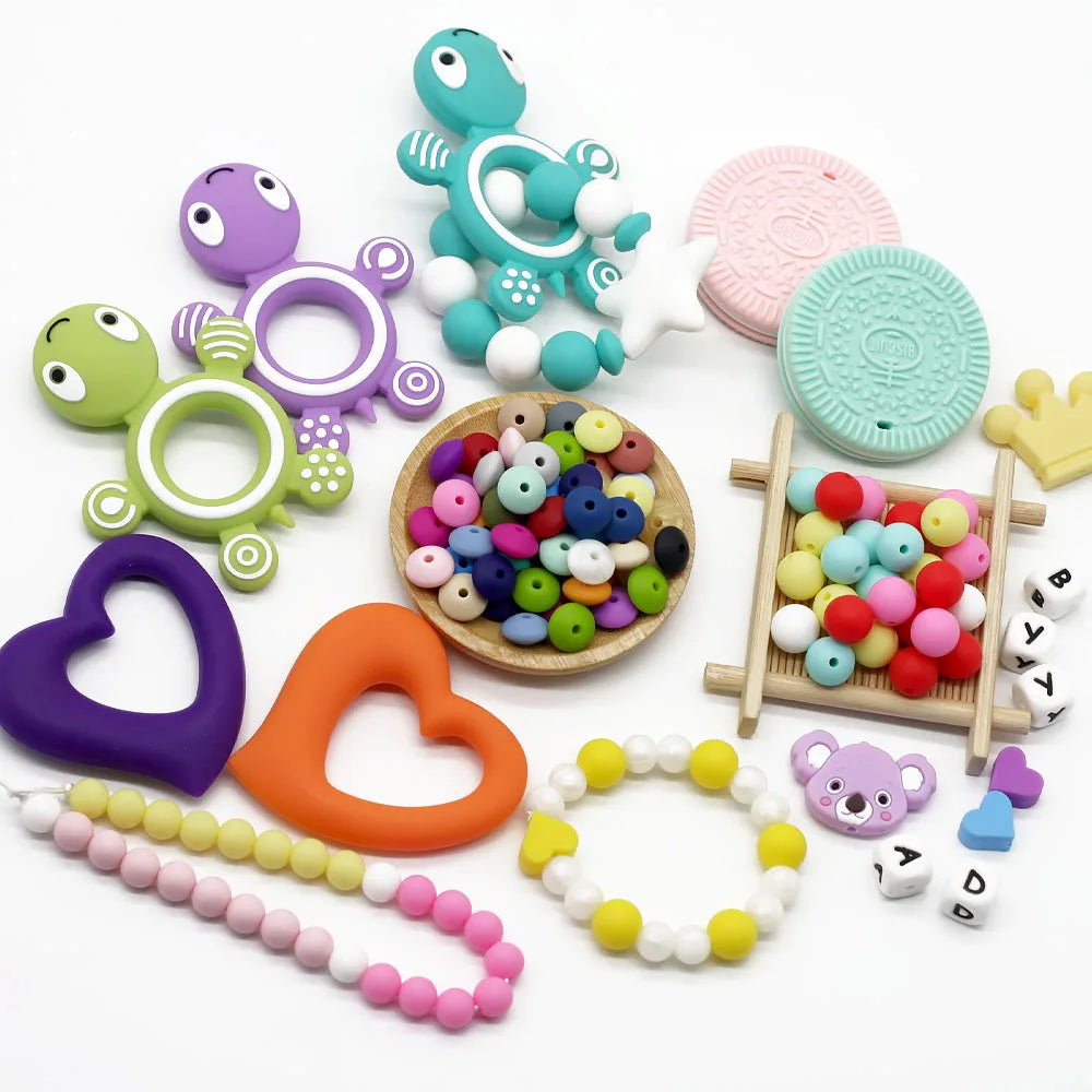 10Pcs Feather Silicone Beads Baby Teether BPA Free Handmade Chewable Sensory Pacifier Clip Jewelry for Baby Toys