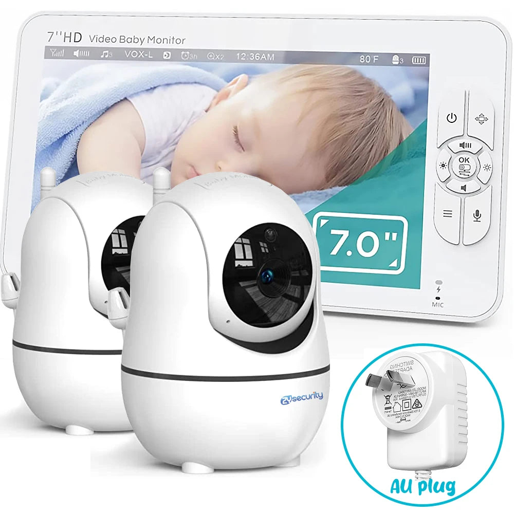 7.0 Inch Video Baby Monitor HD Split Screen with 2 Cameras Pan Tilt 4X Zoom 2 Way Audio Night Vision No Wifi 4000Mah Battery