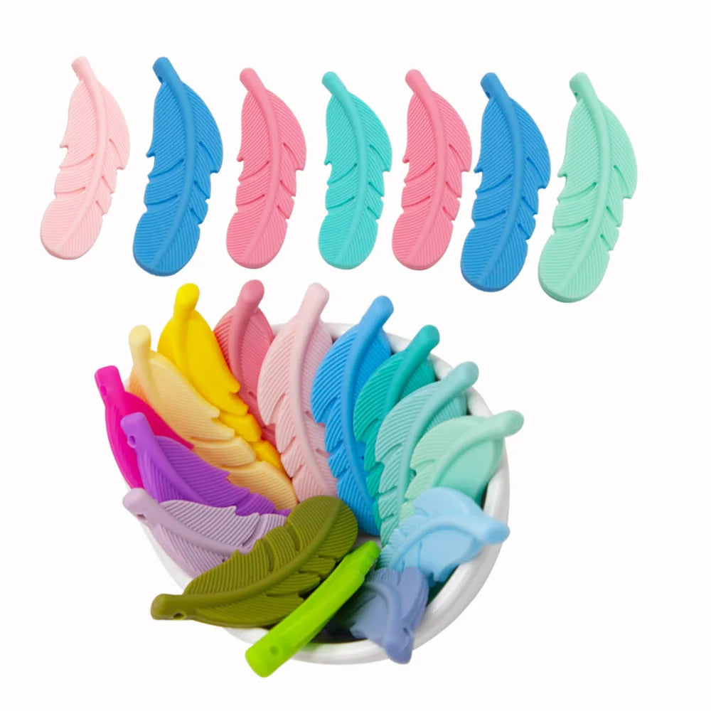 10Pcs Feather Silicone Beads Baby Teether BPA Free Handmade Chewable Sensory Pacifier Clip Jewelry for Baby Toys