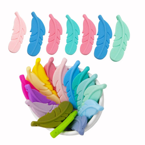 10Pcs Feather Silicone Beads Baby Teether BPA Free Handmade Chewable Sensory Pacifier Clip Jewelry for Baby Toys