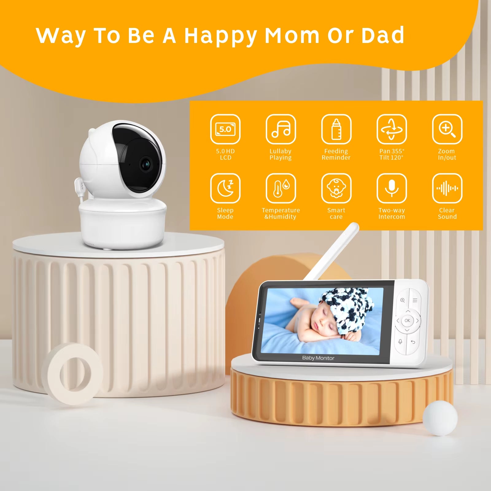 Tuya Wifi Baby Monitor 2.4GH Wifi 1080P Camera Nightvision Motion and Sound Notifications Humidity Support Phone App Control