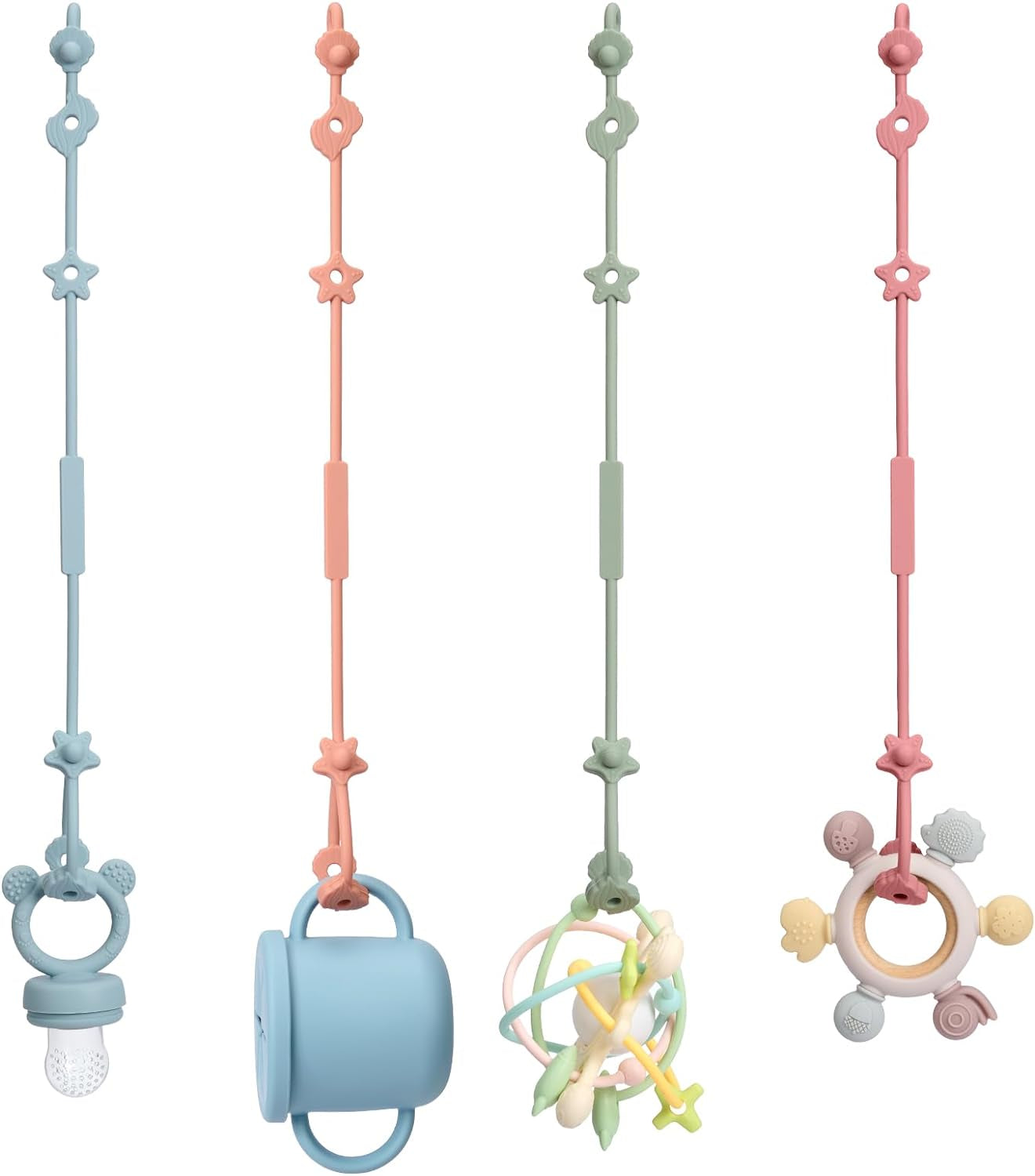Pacifier Clip, Pacifier Holders Silicone One Piece Design Smoother Clips Great Baby Gifts for Newborn with Gift Package Great Baby Gifts (4, Blue/Taupe/Green/Pink)