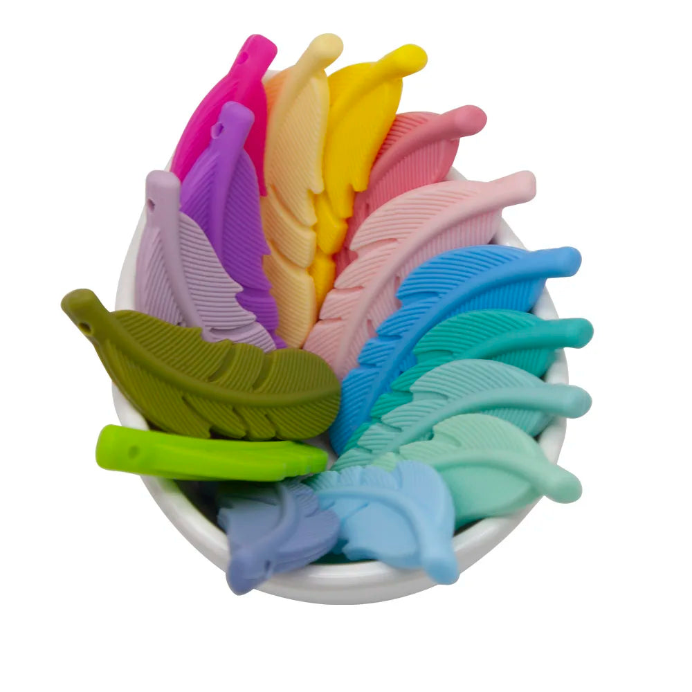 10Pcs Feather Silicone Beads Baby Teether BPA Free Handmade Chewable Sensory Pacifier Clip Jewelry for Baby Toys